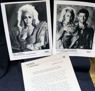 Tina Turner - Mel Gibson - Mad Max - Beyond Thunderdome Press Release With 2 - 8 X 10s