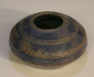 Art Pottery Stoneware Redware Blue Glaze Bowl Artist Signed L E Le Collectible
