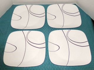 Set Of (4) Corning Corelle Usa Simple Lines 10 1/2 " Square Dinner Plates - Vgood