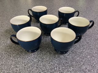 Set Of 7 Denby Langley Boston Stoneware Footed Tea Cups Dark Cobalt Blue England