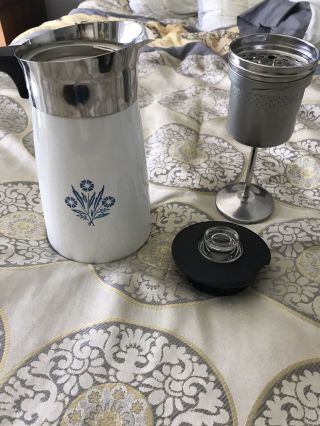 Vintage Corning Ware Blue Cornflower 9 Cup Stove Top Percolator Coffee Pot