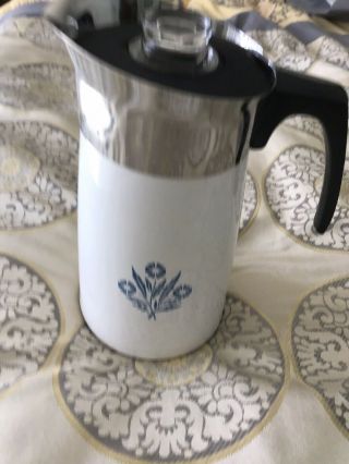Vintage Corning Ware Blue Cornflower 9 Cup Stove Top Percolator Coffee Pot 3