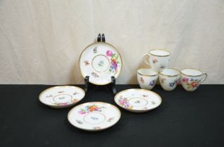 Rare Heufel & Co Dresden Mini Tea Cup And Saucer Gold Set 4 1780