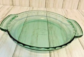 Vintage Anchor Hocking Fire King Ovenware Fluted Green Glass 9” Pie Plate Dish