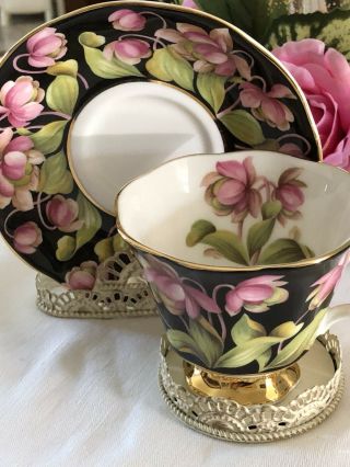 Royal Albert Provincial Series Pink Black Chintz Tea Cup & Saucer 4