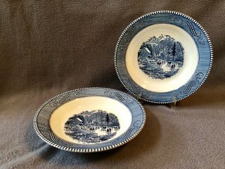 2x Vintage Currier And Ives Soup Bowls Early Winter Royal China Usa Pair
