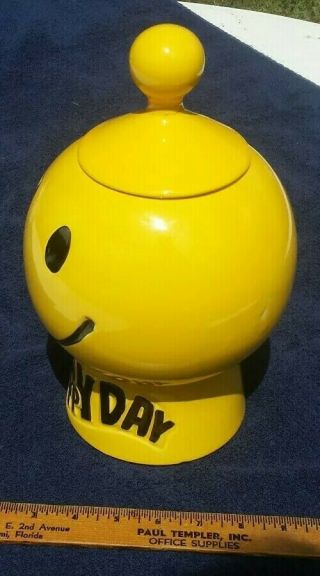 Vintage McCoy 1970 ' s Have A Happy Day Smiley Face Cookie Jar With Lid 2