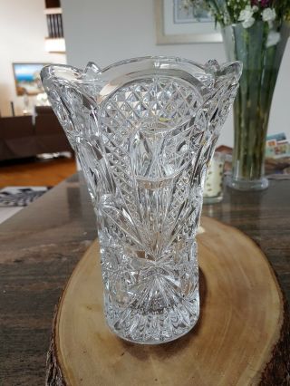 Vintage Lead Crystal Vase,  Clear,  Vase Bohemian Aprox 9 " Tall