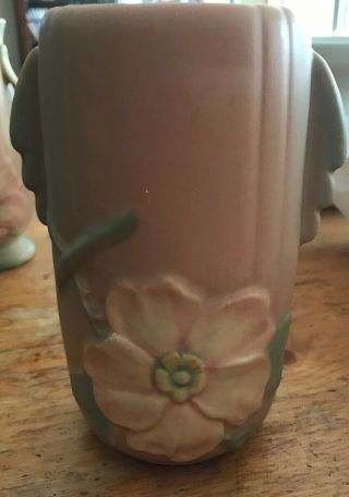 Vintage Weller Studio Art Pottery 6 - 1/2 " Tan Vase Wild Rose Usa Marked Signed