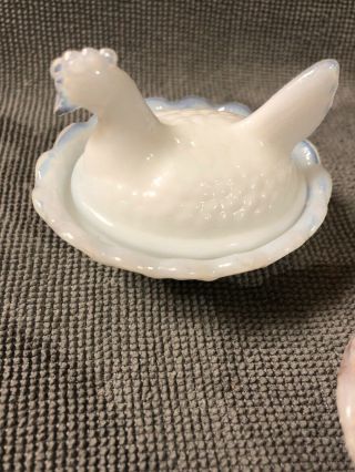 Set Of 3 - Vintage Glass Miniature Hen On Nest Salt Dip. 3