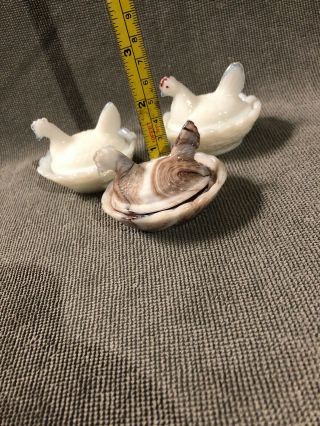 Set Of 3 - Vintage Glass Miniature Hen On Nest Salt Dip. 5