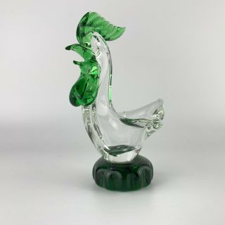 Vintage Murano Style Green Art Glass Cockerel Chicken Hen