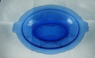Vintage Cobalt Blue Depression Glass Serving Bowl
