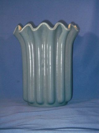 Vintage Red Wing Pottery Vase Utensil Holder 1169 W/ Scalloped Rim