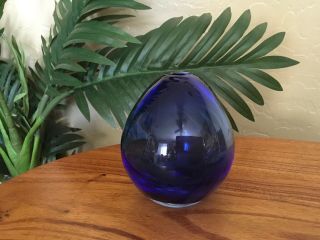 Vintage Cobalt Blue Hand Blown Glass Round Bud Vase
