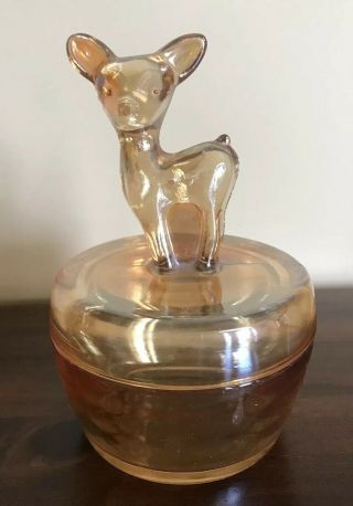 Vintage Jeanette Glass Marigold Carnival Glass Deer Powder Dish