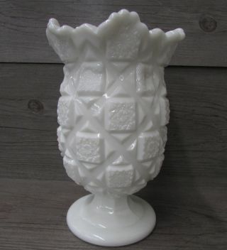 Vintage Westmoreland Milk Glass Old Quilt Pattern Pineapple Vase