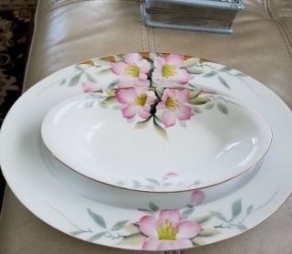 Noritake Azalea Pink Flower Serving Platter 11 " Tray & Bowl Vintage Fine China