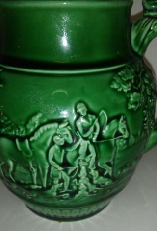Antique Wedgwood Pottery Etruria & Barlaston Green Pitcher Horses & Dog Handle 2