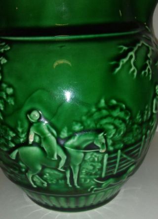 Antique Wedgwood Pottery Etruria & Barlaston Green Pitcher Horses & Dog Handle 4
