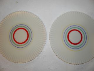 2 Macbeth - Evans 10 1/2 " Cremax Beige Petalware Plates - Primary Colored Stripes