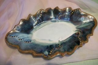 Studio Pottery 7 " X 12 " Tray Signed Garnier With Colors Of Cream,  Blue & Brown