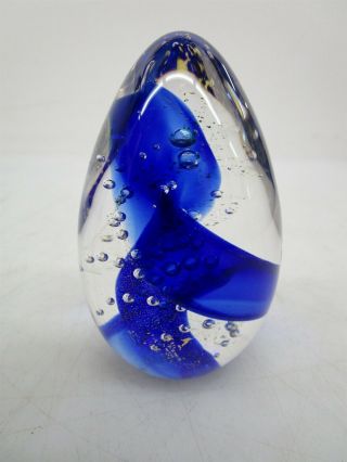 Glass Eye Studio Hand Crafted Paperweight Blue Crystal Swirl 2003