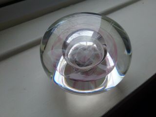 Isle Of Wight Glass Pink Swirl Paperweight.  Label