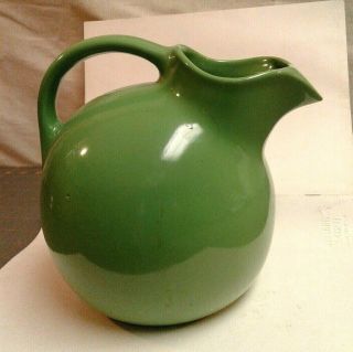 Vintage Green Round Pottery Water Pitcher With Ice Lip