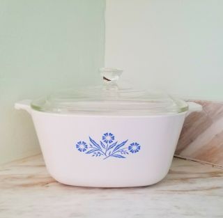 Vintage Corning Ware Cornflower Blue Casserole Baking Dish 1 3/4 Qt & Lid