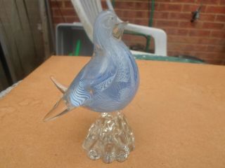 Murano Glass Style Light Blue With Lattice Strips Bird Paperweight / Ornament