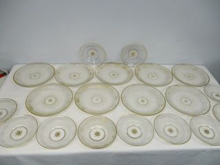 20 Antique Tiffany & Co Glass Plates W Gold & Etched Leaf & Flower 8.  5 " & 6.  25 "