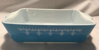 Vtg Pyrex Blue Snowflake Garland 1.  5 Qt 503 Refrigerator Casserole Dish Euc