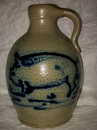 Maple City Pottery Hand Crafted 6 " Jug With Great Pig Decoration