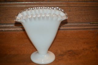 Vintage Fenton Milk Glass Silver Crest Fan Vase 6 1/4 " Tall