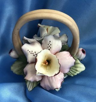 Vintage Capodimonte Orchids / Irises Flower Basket With Handle Carlo Savastano