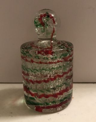 Vintage Glass Paperweight 4 1/2” Tall — Red,  Green,  Bubbles
