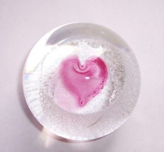 Vintage Caithness Pink Sweetheart Art Glass Paperweight Scotland