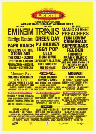 Iggy Pop - Green Day - Marilyn Manson - Eminem - Leeds 2001 Uk Concert Flyer