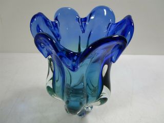 Royal Gallery 1999 Poland Hand Blown Glass Cobalt Blue Green Vase