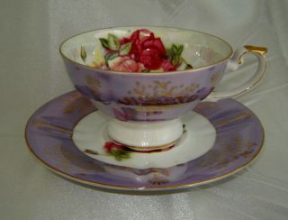Royal Halsey Periwinkle Blue/gold Floral Pattern Lusterware Tea Cup & Saucer Set