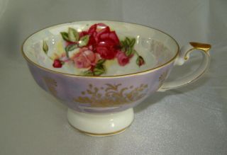 ROYAL HALSEY Periwinkle Blue/Gold Floral Pattern Lusterware Tea Cup & Saucer Set 2
