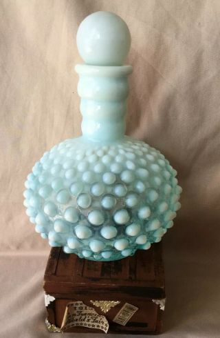 Vintage Fenton Blue Opalescent Art Glass Hobnail Perfume Bottle 1940s