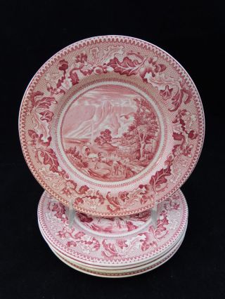 6 Pc Johnson Brothers Bros Historic America Pink Bread Plates Covered Wagons