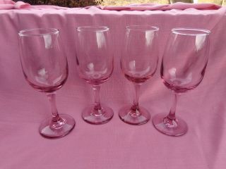 4 Vtg Libbey 8 Oz Wine Glasses Pink/purplish Stemware Blush Rose Plum