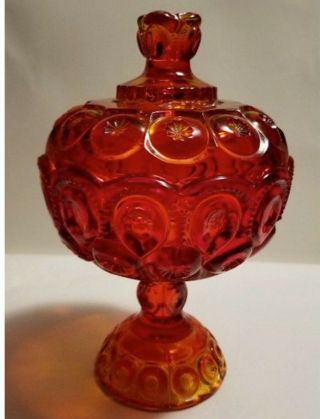 Vintage/ Le Smith/ Moon And Stars/ Ruby Amberina/ Glass Footed/ Compote With Lid