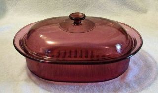 Corning Ware Vision Cranberry 4 Quart V - 34 B 4l Oval Roaster With Lid