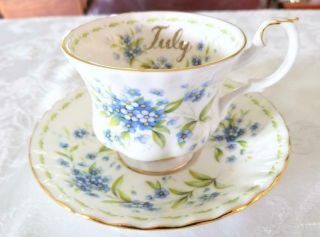 Royal Albert July Forget Me Not Flower Of The Month Tea Cup & Saucer Set England