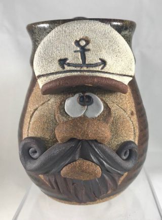 Vintage Stoneware Captain Man With Mustache 3d Funny Face Coffee Mug Cup Eakin