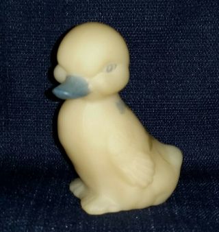Vintage Fenton Hand - Painted Duckling Figurine Off - White Baby Blue Accent Flower